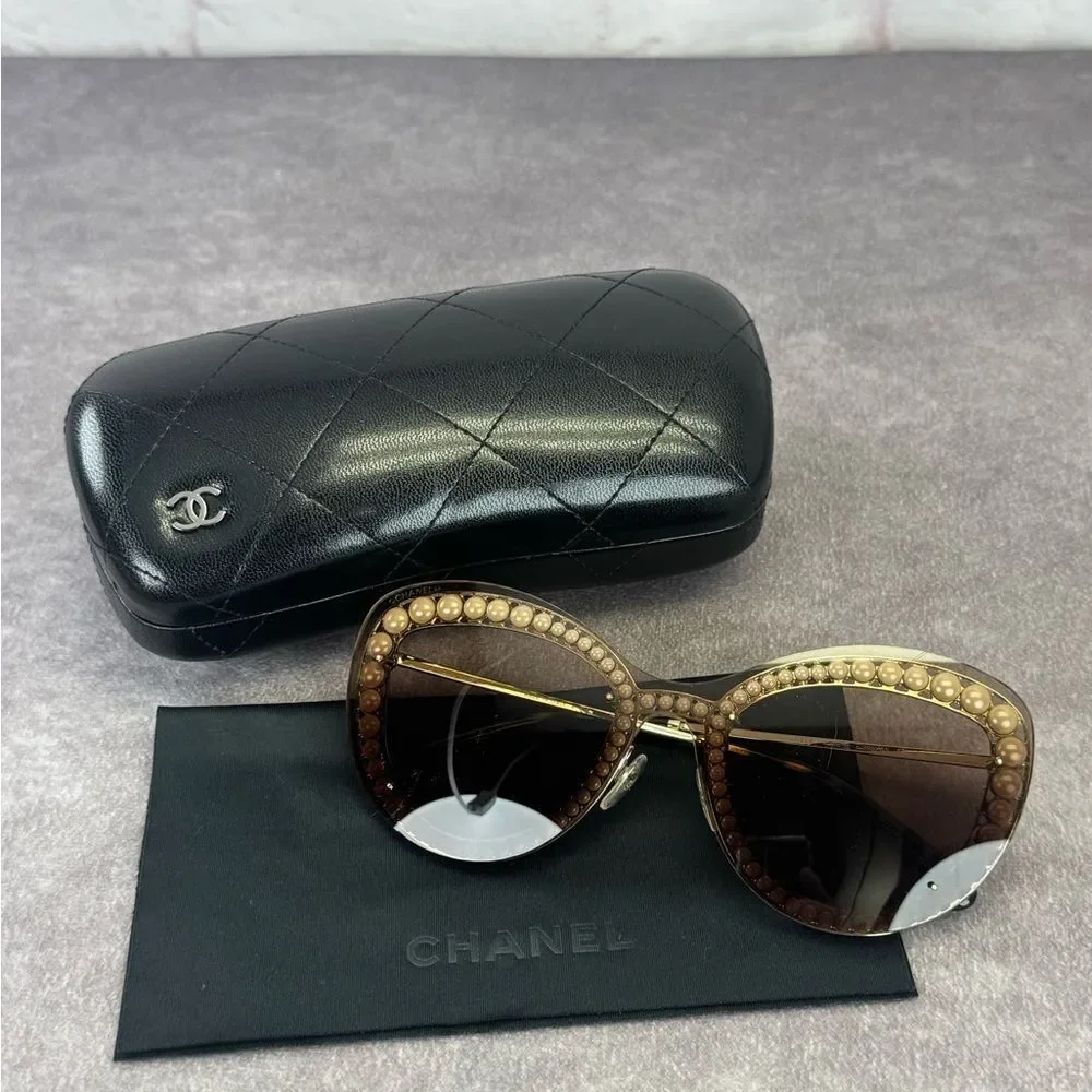 Chanel Acetate Metal Pearl Butterfly Sunglasses 4236-H Brown - Picture 16 of 16